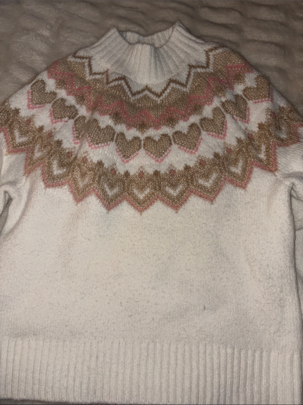 LOFT Cream Fair Isle Heart Yoke Turtleneck Sweater